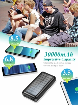 IPX5 IPhoneのための太陽動力を与えられた携帯用充電器30000mAh電池のパック
