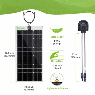 適用範囲が広く薄い太陽電池パネル12v 24Vの折り曲げられる100wモノクリスタル太陽電池パネル