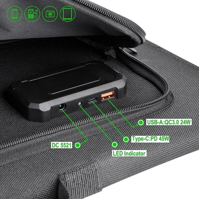 屋外ラップトップの充電器/キャンプのための黒く適用範囲が広い携帯用100w折り畳み式の太陽電池パネル